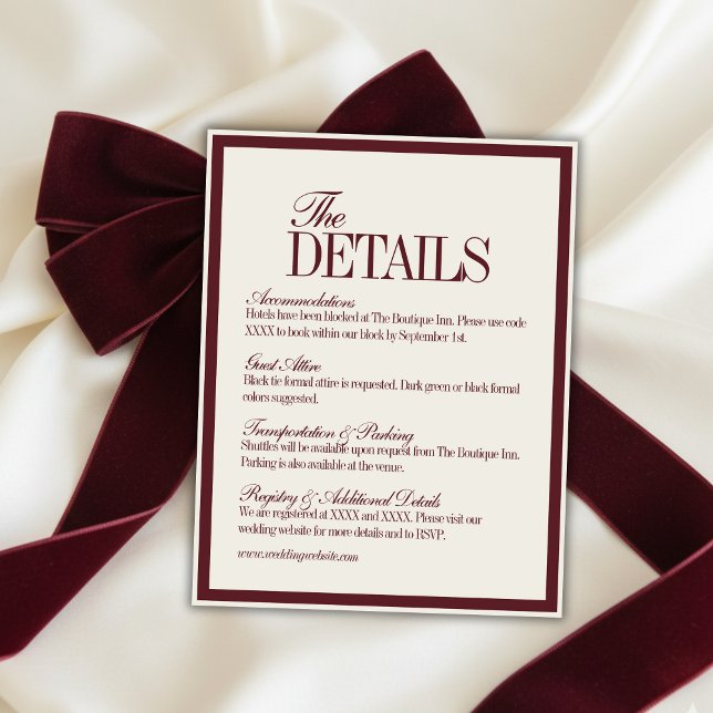 Elegant Script Burgundy Red Formal Wedding Details Enclosure Card (Elegant Script Burgundy Red Formal Wedding Details Enclosure Card)