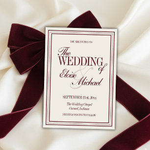 Elegant Script Burgundy Red Formal Wedding  Invitation