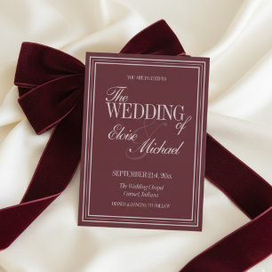 Elegant Script Burgundy Red Formal Wedding Invitation