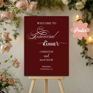 Elegant Script Burgundy Rehearsal Dinner Welcome Poster