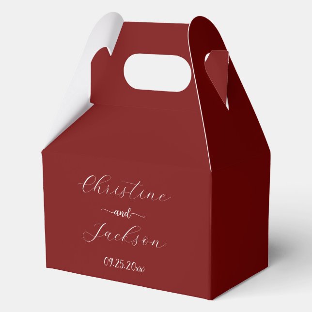 Elegant Script Burgundy Wedding Favour Box (Front)