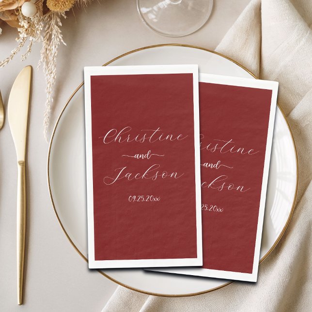 Elegant Script Burgundy Wedding Napkin (Creator Uploaded)