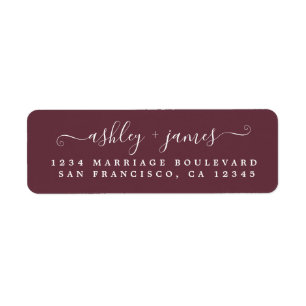 Elegant Script Burgundy Wedding Return Address