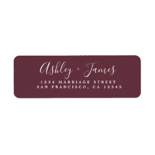 Elegant Script Burgundy Wedding Return Address