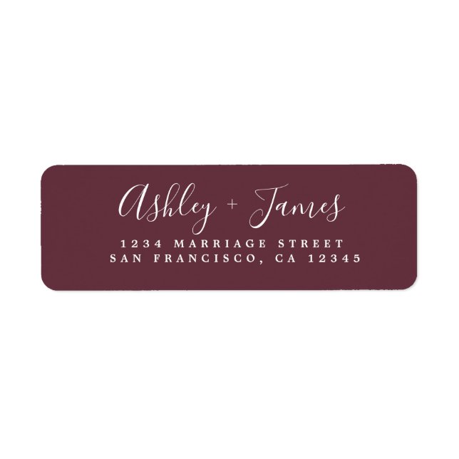 Elegant Script Burgundy Wedding Return Address (Front)
