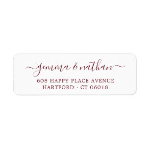 Elegant Script Burgundy Wedding Return Address