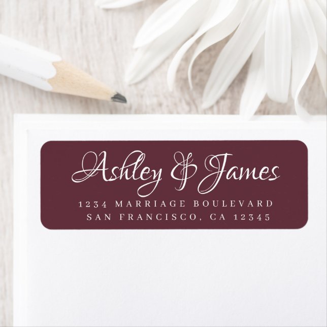 Elegant Script Burgundy Wedding Return Address (Insitu)