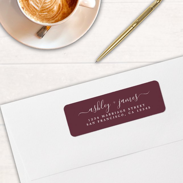 Elegant Script Burgundy Wedding Return Address (Creator Uploaded)