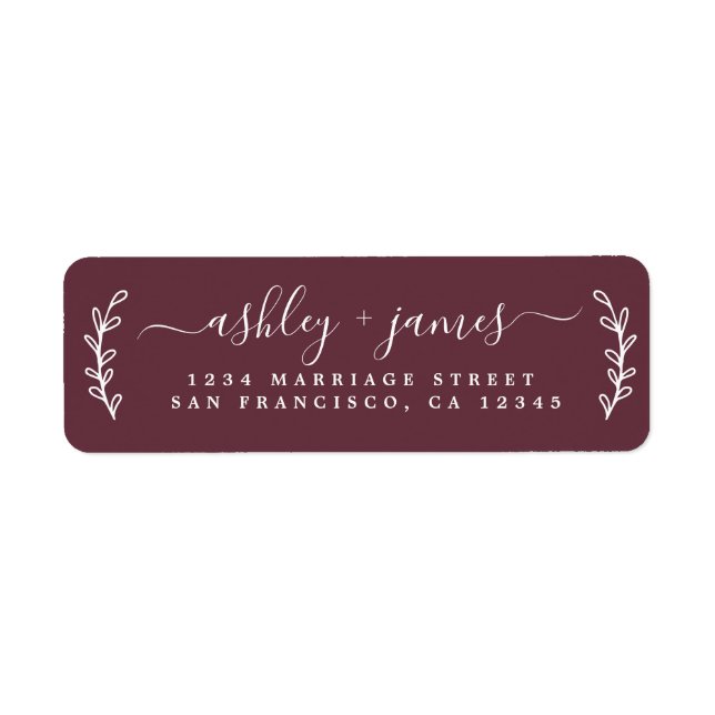 Elegant Script Burgundy Wedding Return Address (Front)