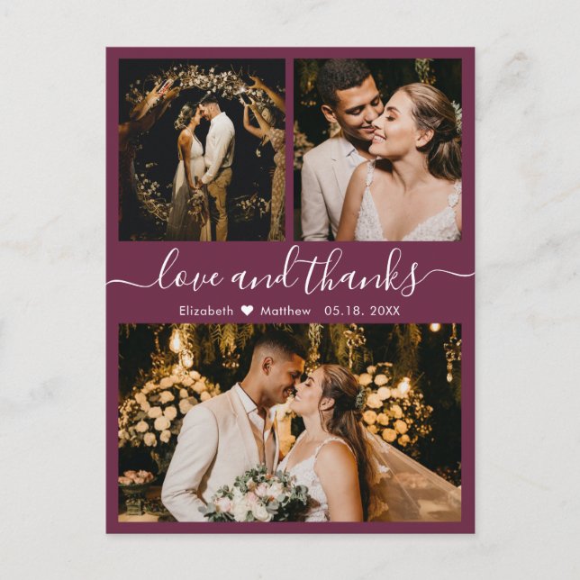 Elegant Script Burgundy Wedding Thank You Postcard (Front)
