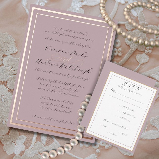 Elegant Script Burnished Lavender 2 RSVP Card (Classy Burnished lilac color is subtle and feminine. Trendy smoked hue for 2025)