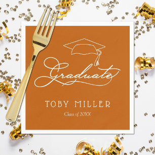 Elegant Script Burnt Orange Graduation Napkins