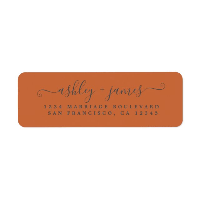 Elegant Script Burnt Orange Wedding Return Address (Front)