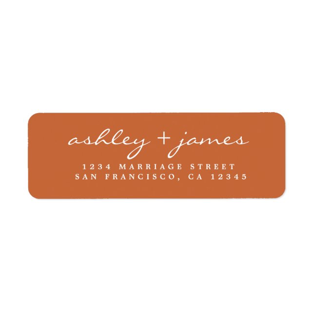Elegant Script Burnt Orange Wedding Return Address (Front)