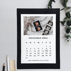 Elegant Script Calendar Pregnancy announcemen Announcement
