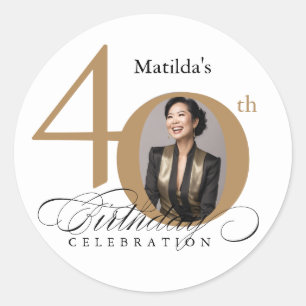Elegant Script Calligraphy 40th Birthday Classic Round Sticker