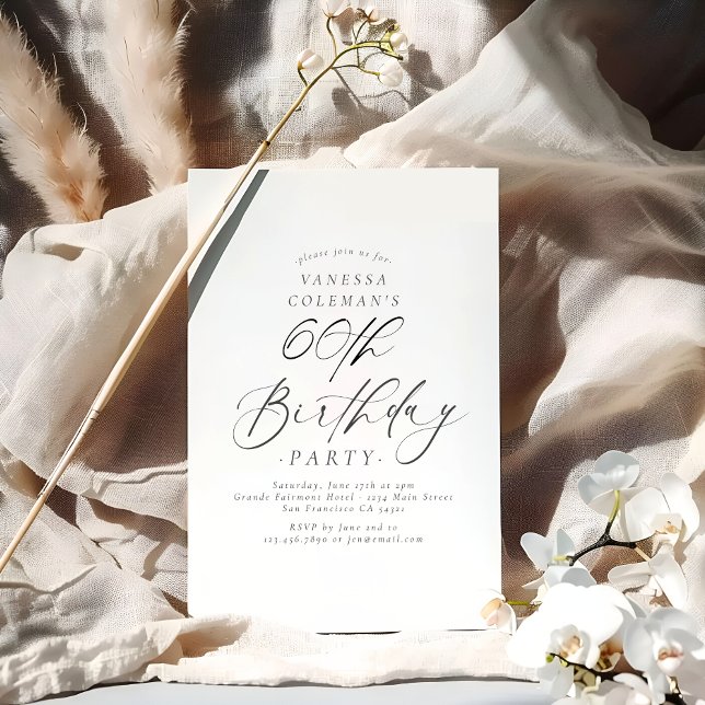Elegant Script Calligraphy 60th Birthday Party Invitation (Creator Uploaded)