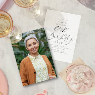 Elegant Script Calligraphy 60th Birthday Photo  Invitation