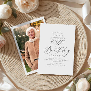 Elegant Script Calligraphy 75th Birthday Photo  Invitation