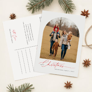Elegant Script Calligraphy Family Photo Christmas Holiday Postcard