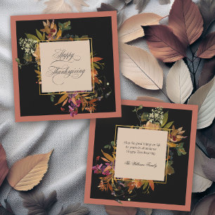 Elegant Script Calligraphy Floral Thanksgiving Holiday Card