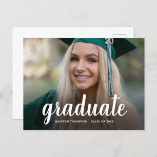 Elegant Script Calligraphy Graduation Photo Announcement Postcard