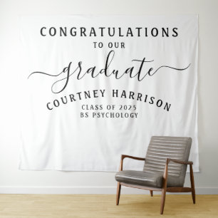 Elegant Script Calligraphy Graduation White Tapestry