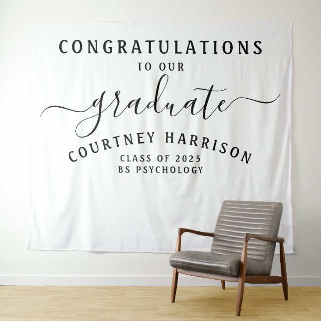 Elegant Script Calligraphy Graduation | White Tapestry (In Situ (Horizontal))