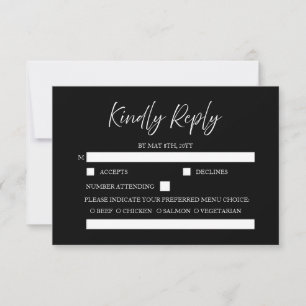 Elegant Script Calligraphy Minimal Black Wedding RSVP Card