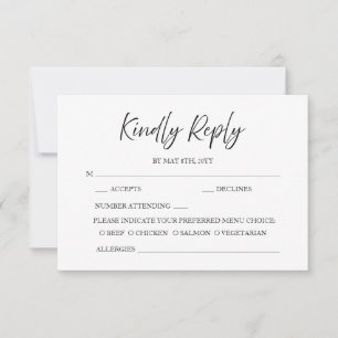 Elegant Script Calligraphy Minimal White Wedding RSVP Card
