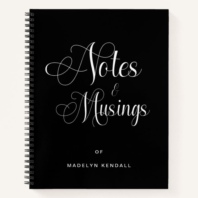 Elegant Script Calligraphy Monogram Black Notebook (Front)