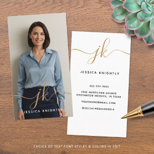 Elegant Script Calligraphy Monogram Logo Photo Business Card