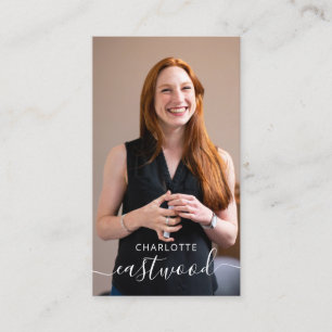 Elegant Script Calligraphy Monogram Logo & Photo Business Card