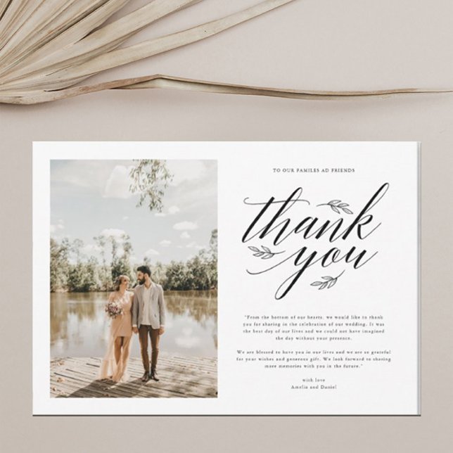 Elegant Script Calligraphy Photo Wedding Thank You Card (Creator Uploaded)