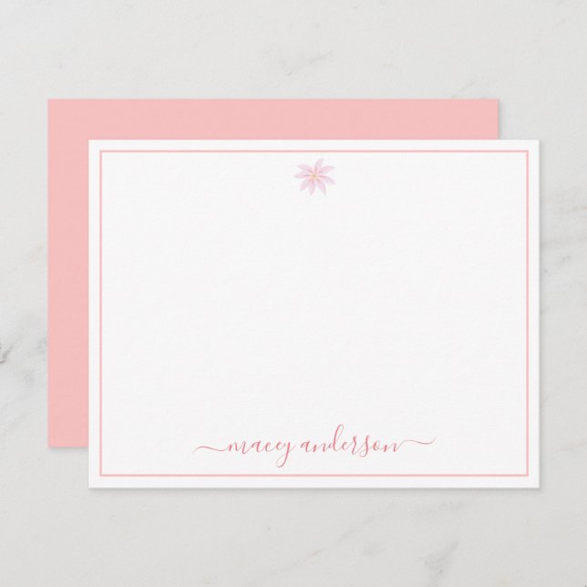 Elegant Script Calligraphy Pink Daisy Card (Front/Back)