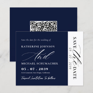 Elegant Script Calligraphy & QR Code Save The Date