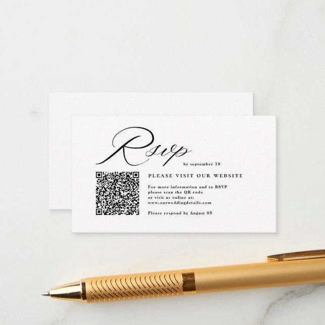 Elegant Script Calligraphy & QR Code Wedding RSVP  Enclosure Card (Front/Back In Situ)