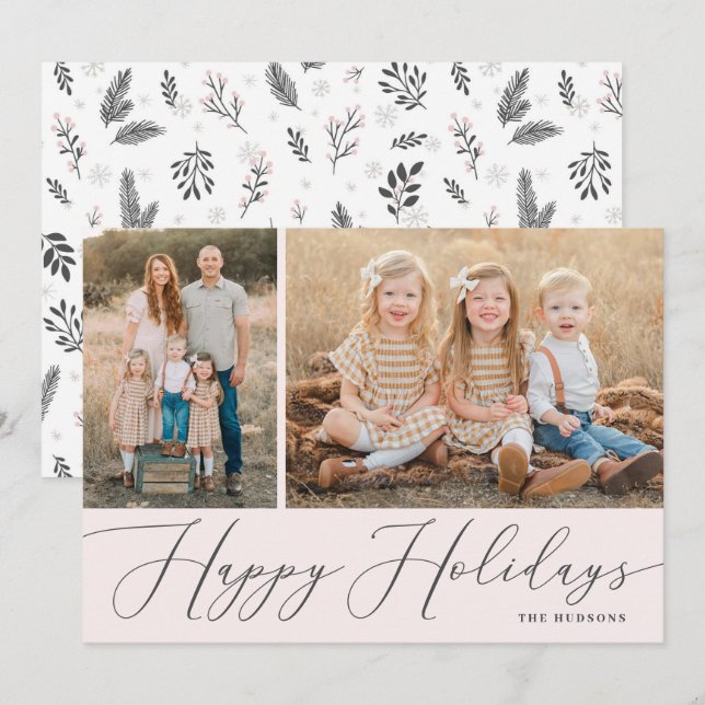 Elegant Script Calligraphy Simple 2 Photo Holiday  Card (Front/Back)