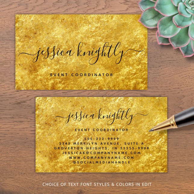 Elegant Script Calligraphy Swash Black Gold Business Card (Creator Uploaded)