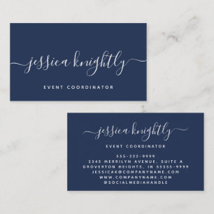 Elegant Script Calligraphy Swash Minimalist Blue Business Card