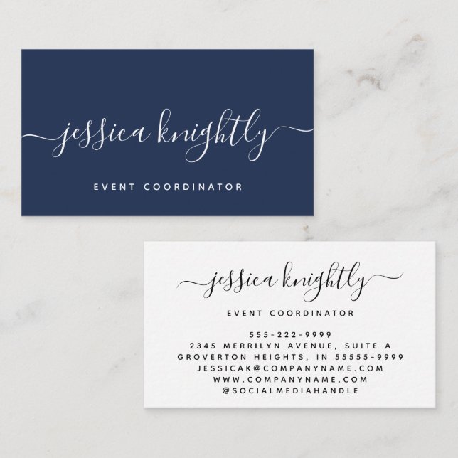 Elegant Script Calligraphy Swash Minimalist Business Card (Front/Back)