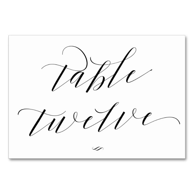 Elegant Script Calligraphy Table Twelve Reception Table Number (Front)