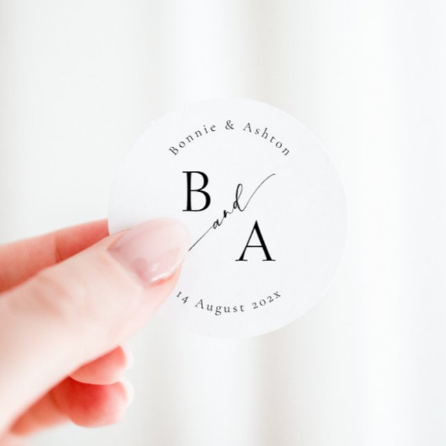 Elegant Script Calligraphy Wedding Favor Classic Round Sticker (Creator Uploaded)