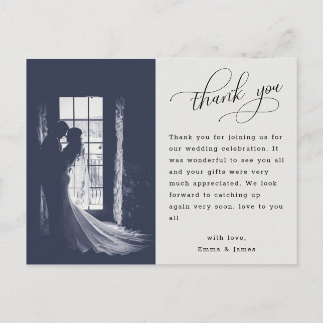 Elegant Script Calligraphy Wedding Photo Thank You Postcard (Front)