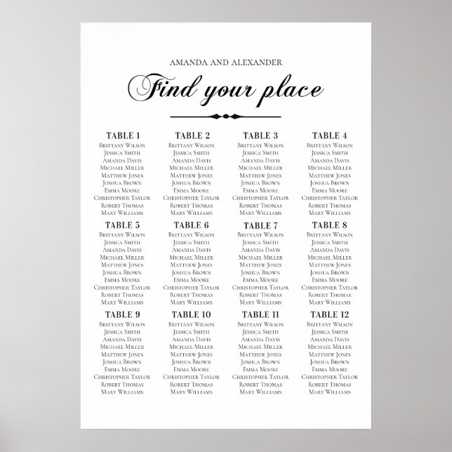 Elegant script calligraphy wedding seating chart (Front)