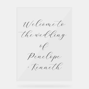 Elegant Script Calligraphy White Wedding Custom  Acrylic Sign