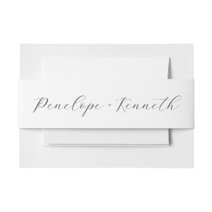 Elegant Script Calligraphy White Wedding Custom Invitation Belly Band