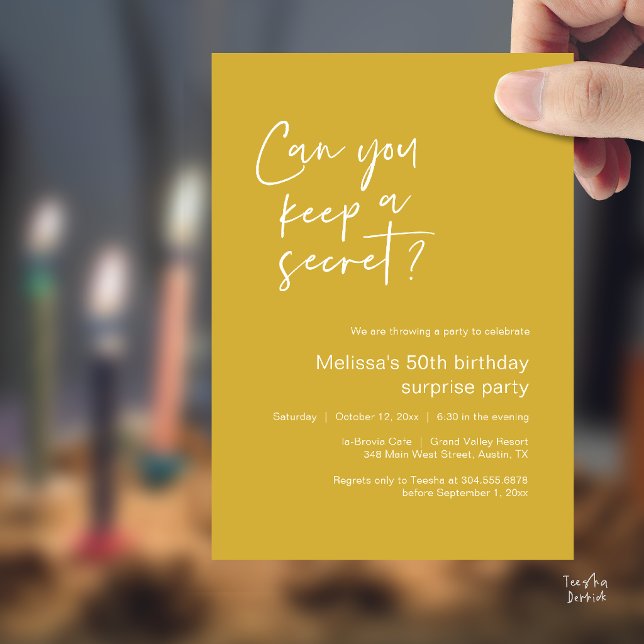 Elegant Script Can You Keep A Secret Surprise Invitation (Elegant Script Can You Keep A Secret Surprise Invitation Card in champagne gold)