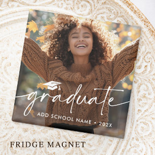 Elegant script & cap photo graduation year school magnet