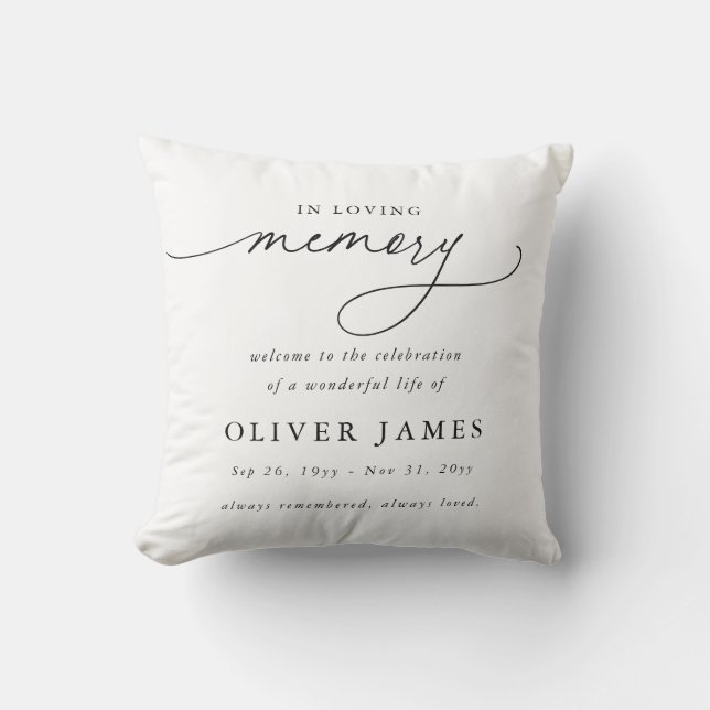 Elegant Script Celebration of Life Memorial Cushion (Front)
